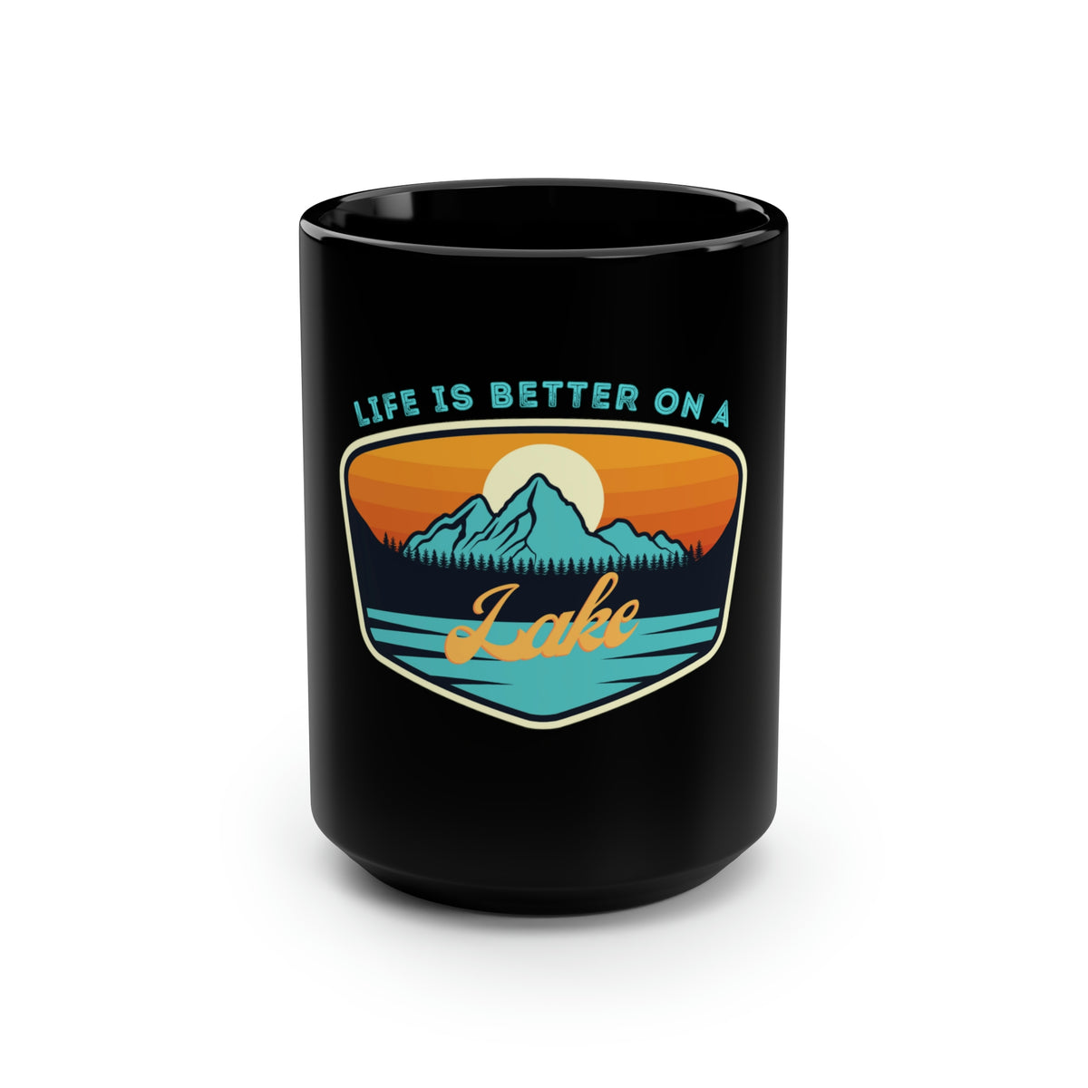 Life Is Better On A Lake Black Mug, 15oz